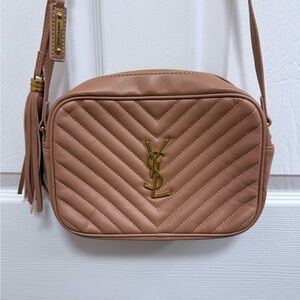 Beige Quilted YSL Crossbody Bag in Brown